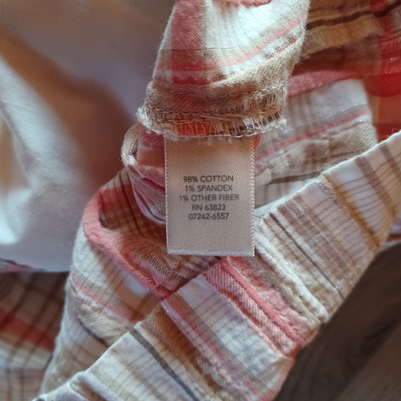 Christopher & Banks XL pink and tan plaid button-up short sleeve shirt - Picture 7 of 8